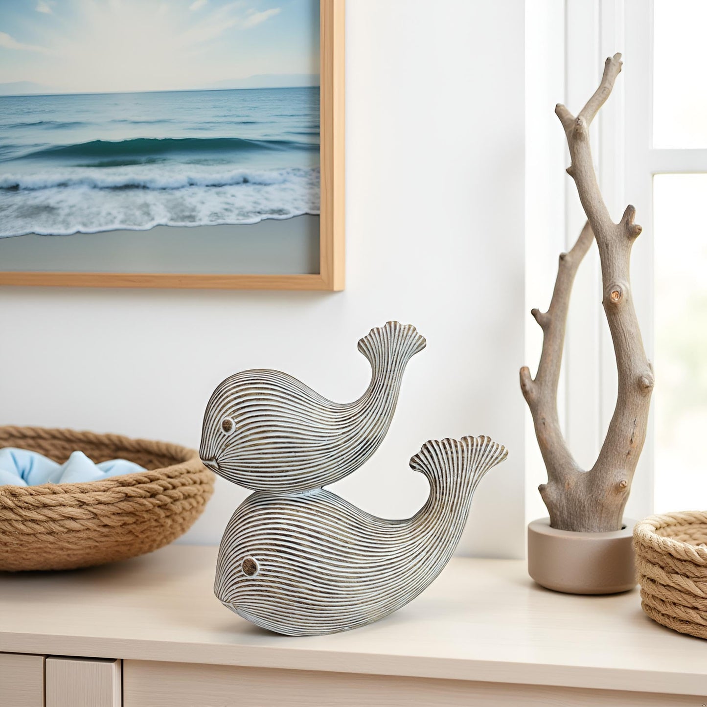 LAIKEARTS Abstract Modern Whale Decorative Sculpture, Home Decor,Ocean Beach Theme Whale Decorations,Coffee Table Statues,Dining Living Room Desk Decor,Shelf Decoration