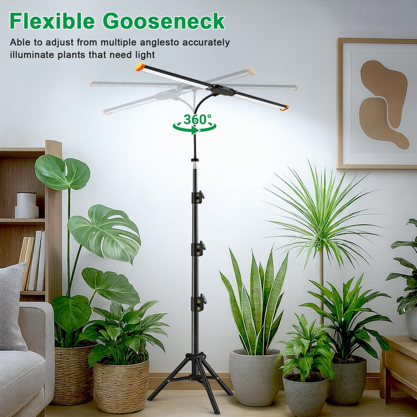 YEOLEH Floor Lamp Grow Light for Large Tall Plants Indoor, 6000K White Full Spectrum Plant Growing Light with Red Blue LED, Foldable Light Strip, Dimmable & Timer Function, Height 17-62‘’ (100, Watts)