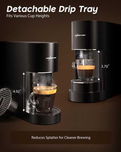 PURHUGO CHEF Espresso Machine Coffee Makers, Compatible with Nespresso Original Pods, One-Touch with Illuminated Brew Zone, 20 Bar Pump, 33.8oz Removable Tank, Compact Design, CM-C07-A