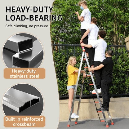 7 Step Ladder with Comfort Handrail,Folding Step Stool Heavy Duty,Protable Step Tool with Anti-Slip Widen Pedals,Safe-Lock Design,Tall Kitchen/Closet Step Ladder for Adults