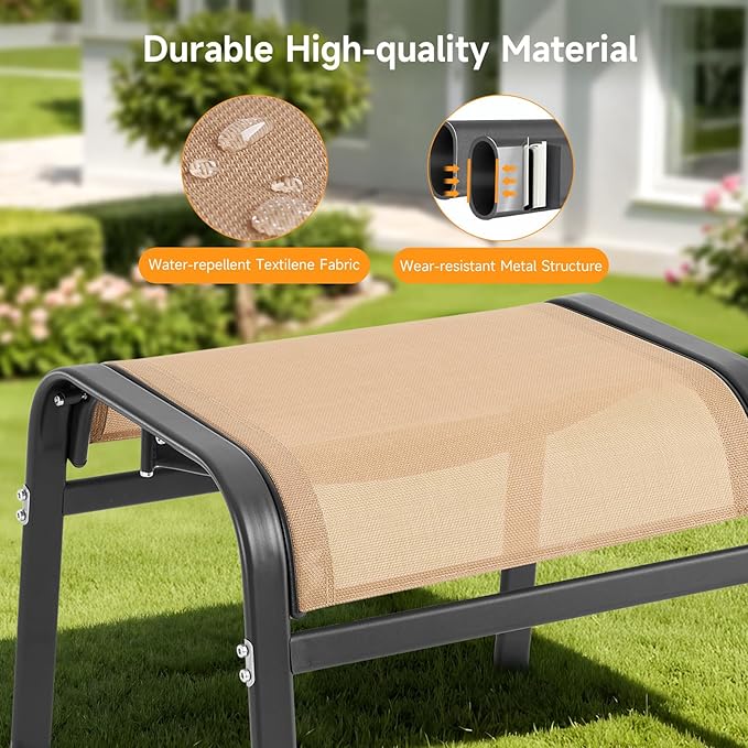 ONBRILL Outdoor Ottoman Set of 2, All Weather Outdoor Foot Stool