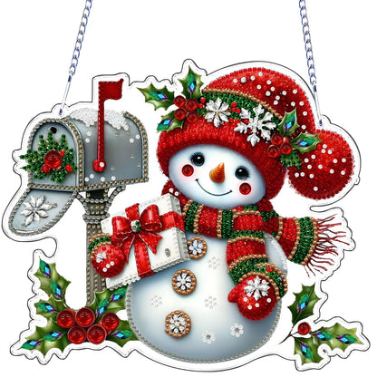 VODAPYC Christmas Diamond Art Hanging Kits for Adults, DIY Special Shaped Diamonds Painting Window Pendant Ornament for Home Decor (Snowman-3)