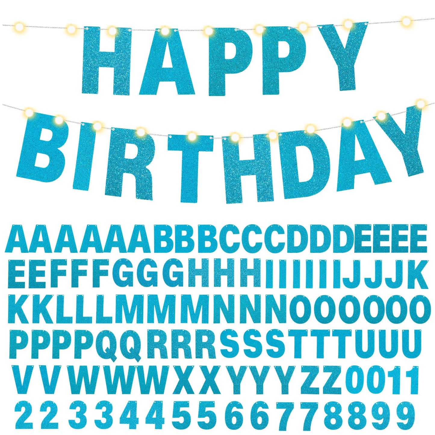 TaoBary 112 Pcs DIY Letter Kit Glitter Customizable Banner Letters Include 107 Letters and Numbers 3 Rope and 2 Needles for Birthday Halloween Christmas Wedding Valentine Party Decor(Baby Blue)