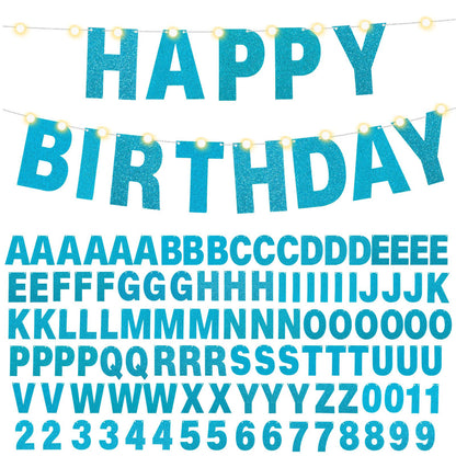 TaoBary 112 Pcs DIY Letter Kit Glitter Customizable Banner Letters Include 107 Letters and Numbers 3 Rope and 2 Needles for Birthday Halloween Christmas Wedding Valentine Party Decor(Baby Blue)