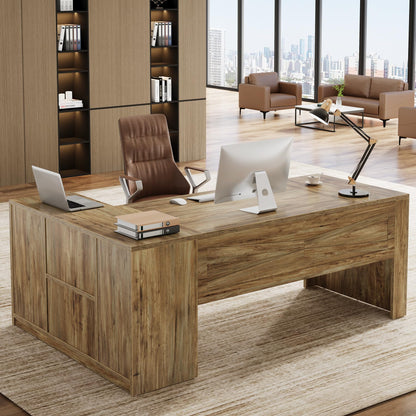 Tribesigns 71 Inch Executive Desk with Storage Cabinet, Large Office Desk L Shaped Computer Desk with Storage Shelves, Business Furniture Desk Workstation for Home Office, Rustic Brown