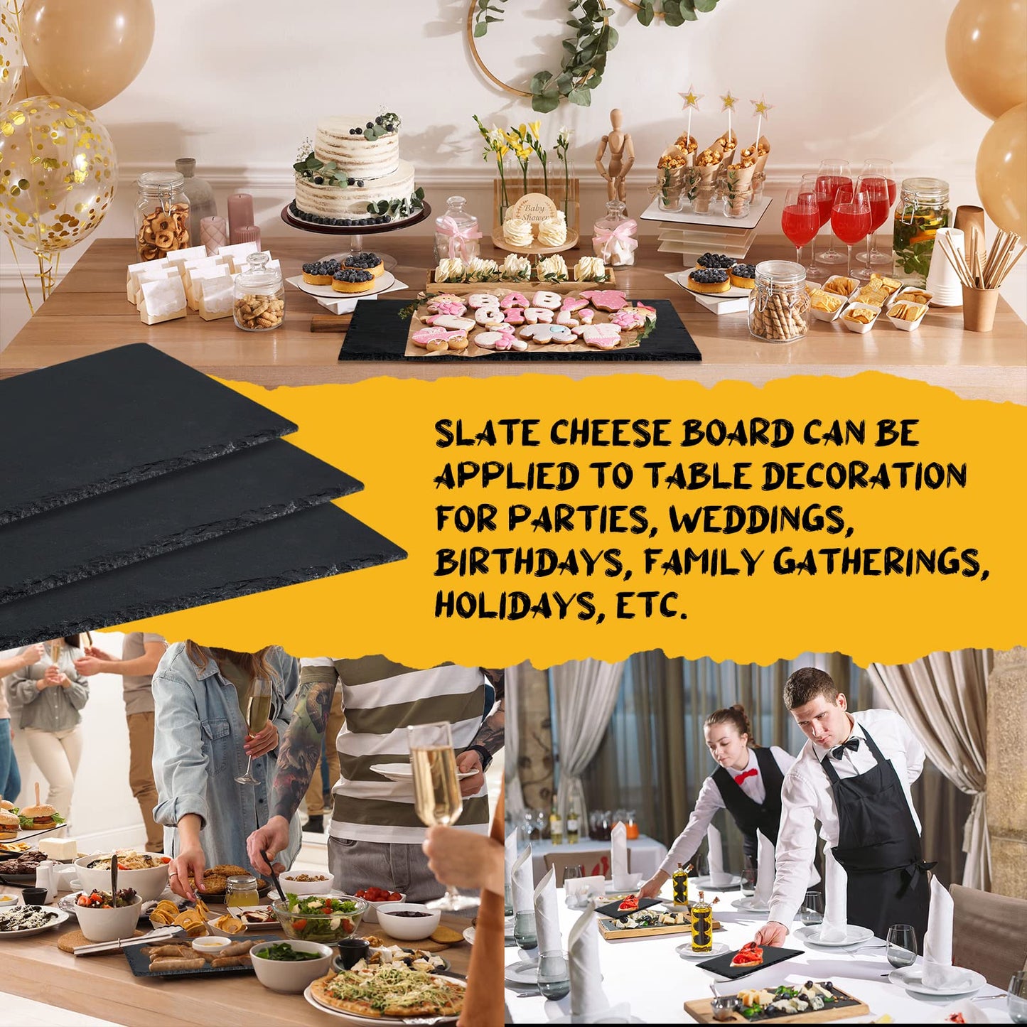 Didaey Set of 18 Slate Boards Black Slate Board Cheese Board Serving Stone Plates Sushi Cheese Tray Individual Platter for Christmas Chalkboard Cutting Food Cake Fruit Meat(Square)