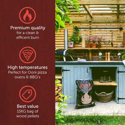 Firepower 15kg Premium Wood Pellets for Pizza Oven, Smoker, BBQ & Grill - High Heat Cooking Fuel - Easy-Light, Low Moisture, Softwood Pellets for Ninja Woodfire, Ooni, Traeger & Pellet Stove