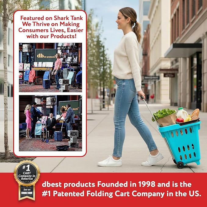 dbest products GoCart, Teal Grocery Cart Shopping Laundry Basket on Wheels