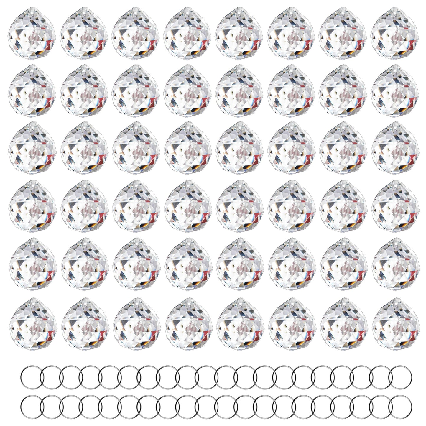 HDCRYSTALGIFTS 48pcs Clear Faceted Crystal Ball Prism 1.2"/30mm Glass Prism Sun Shine Catcher Rainbow Pendants Maker, Hanging Crystals Prisms for Windows Home Decor