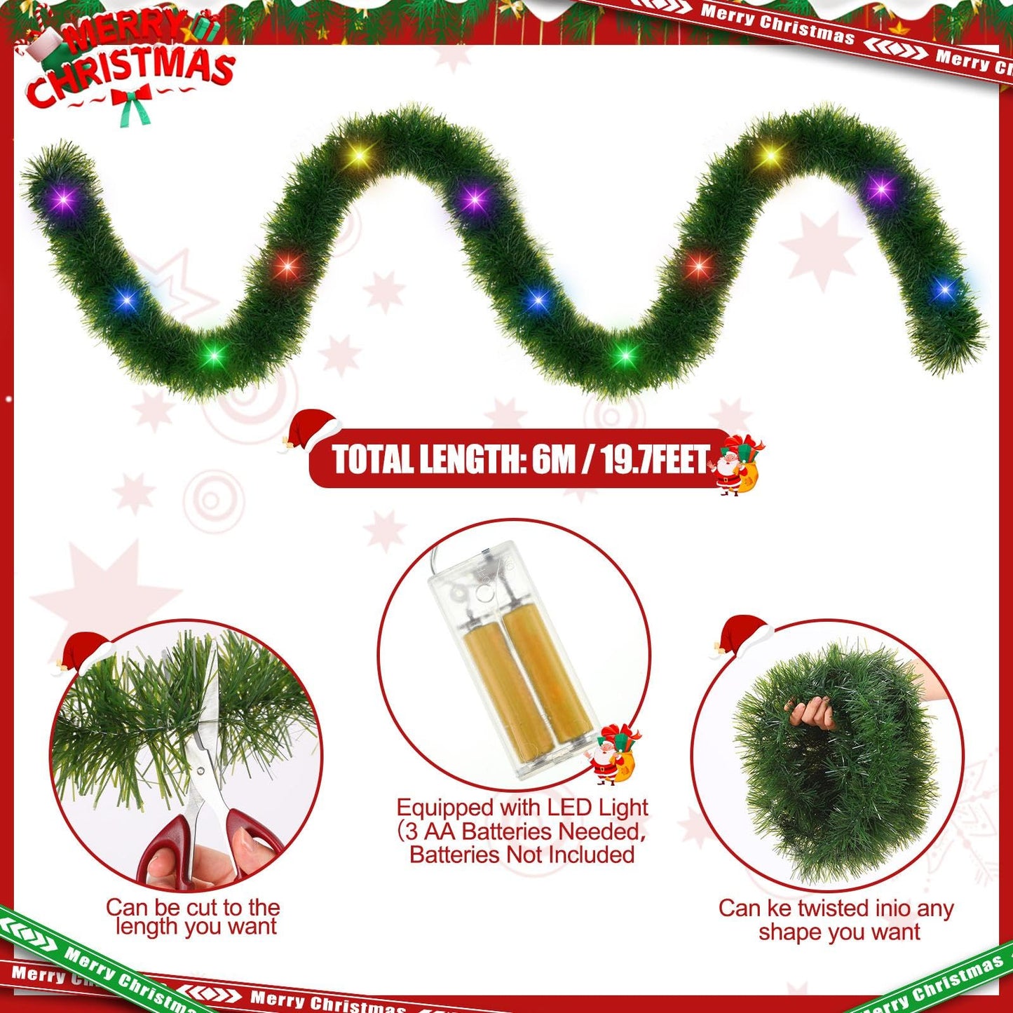 60 Inch Wall Hanging Mounted Christmas Trees Wood Ladder Tree Wall Hanging Christmas Decor with 19.6ft Christmas Metallic Tinsel Twist with LED Lights Metal Hooks for Rustic Holiday Party Supply