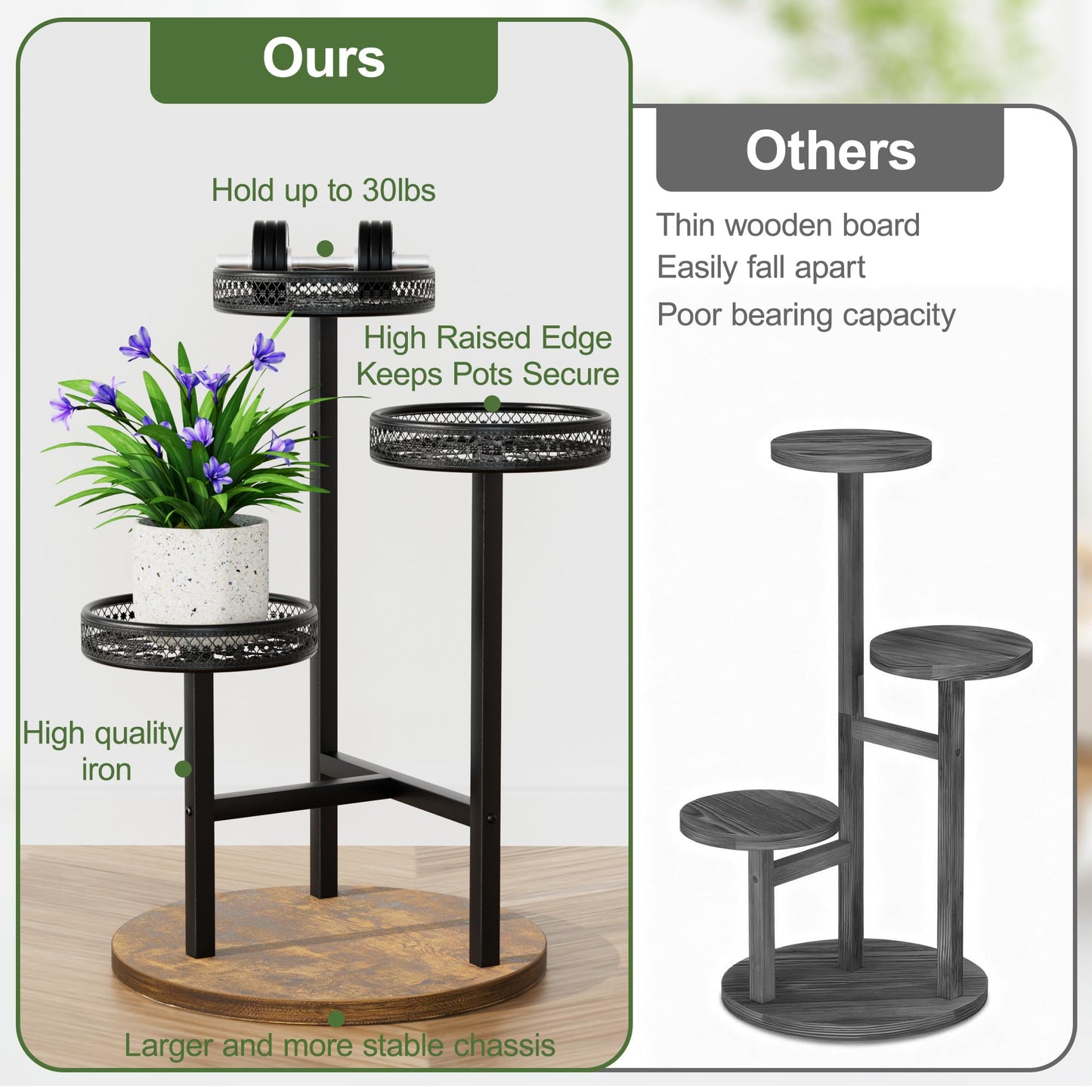 NQW Plant Stand Indoor Outdoor 3 Tier Corner Metal Plant Shelf Tiered Flower Pot Stands for Garden Balcony Living Room
