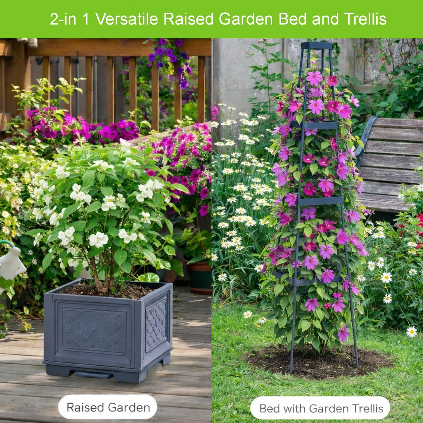 osgevei 2PCS Rolling Raised Garden Bed Tomato Planter with Trellis, 57" Self-Watering Tomato Cage Planters Box for Climbing Plants Vegetable Flower Patio Garden Balcony Outdoor & Indoor (with Wheels)