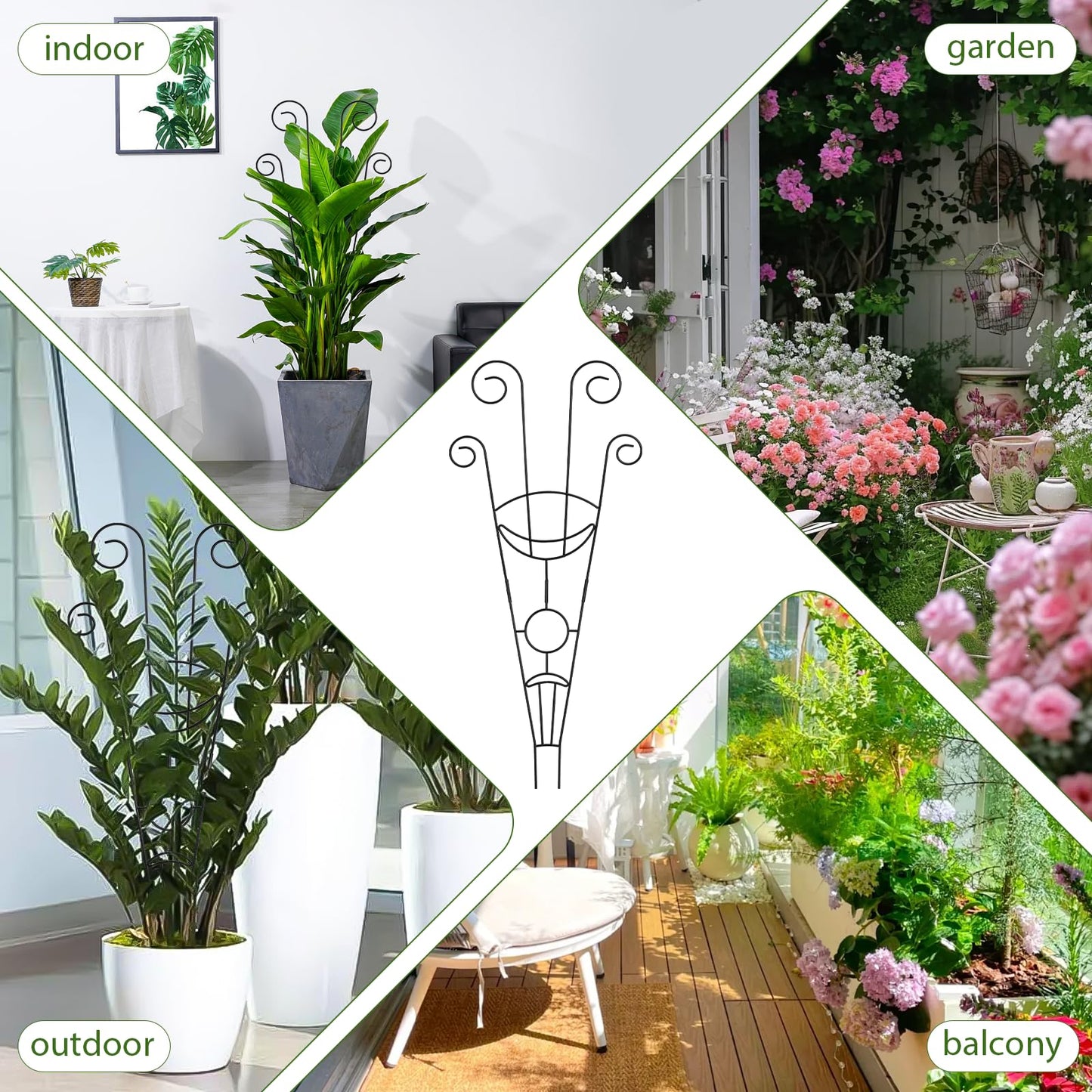 ZOUTOG Trellis for Climbing Plants Indoor 4 Pack 30 Inch,Rustproof Metal Garden Trellis for Potted Plants,Sturdy Houseplant Support Indoor Outdoor for Ivy Pothos Monstera Hoya Flower Vine (Black Moon)