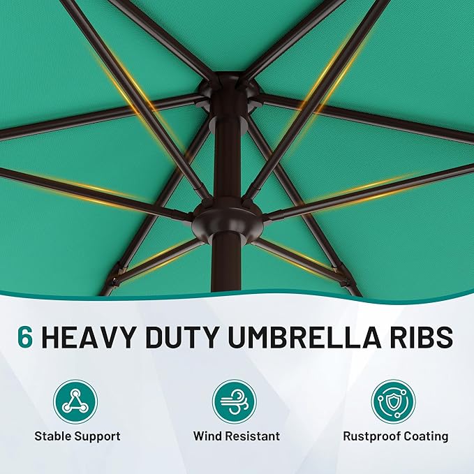 AreShark 7.5FT Patio Umbrella Table Market Umbrella with 6 Sturdy Ribs, Button Tilt/Crank Heavy-Duty Round Outdoor Umbrellas for Garden, Deck, Backyard,and Pool, Aruba Blue