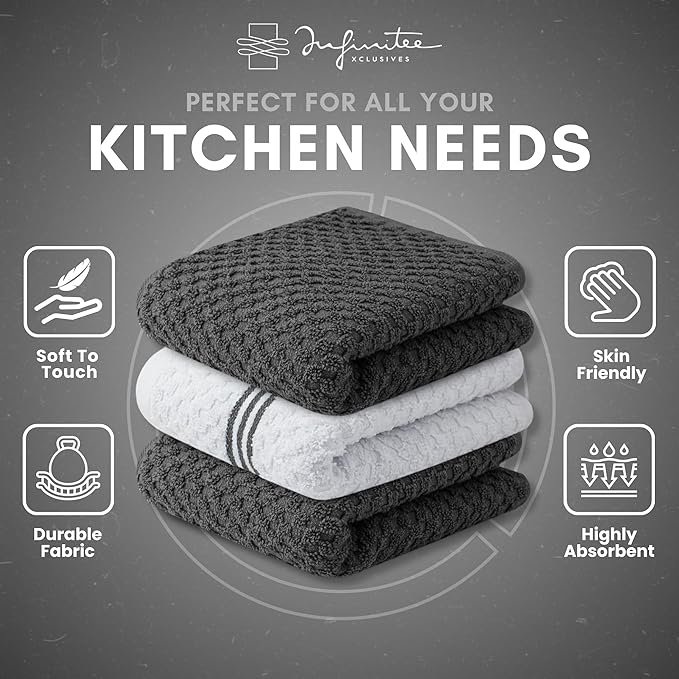 Infinitee Xclusives Premium Kitchen Towels – Pack of 3, 100% Cotton |15 x 25|