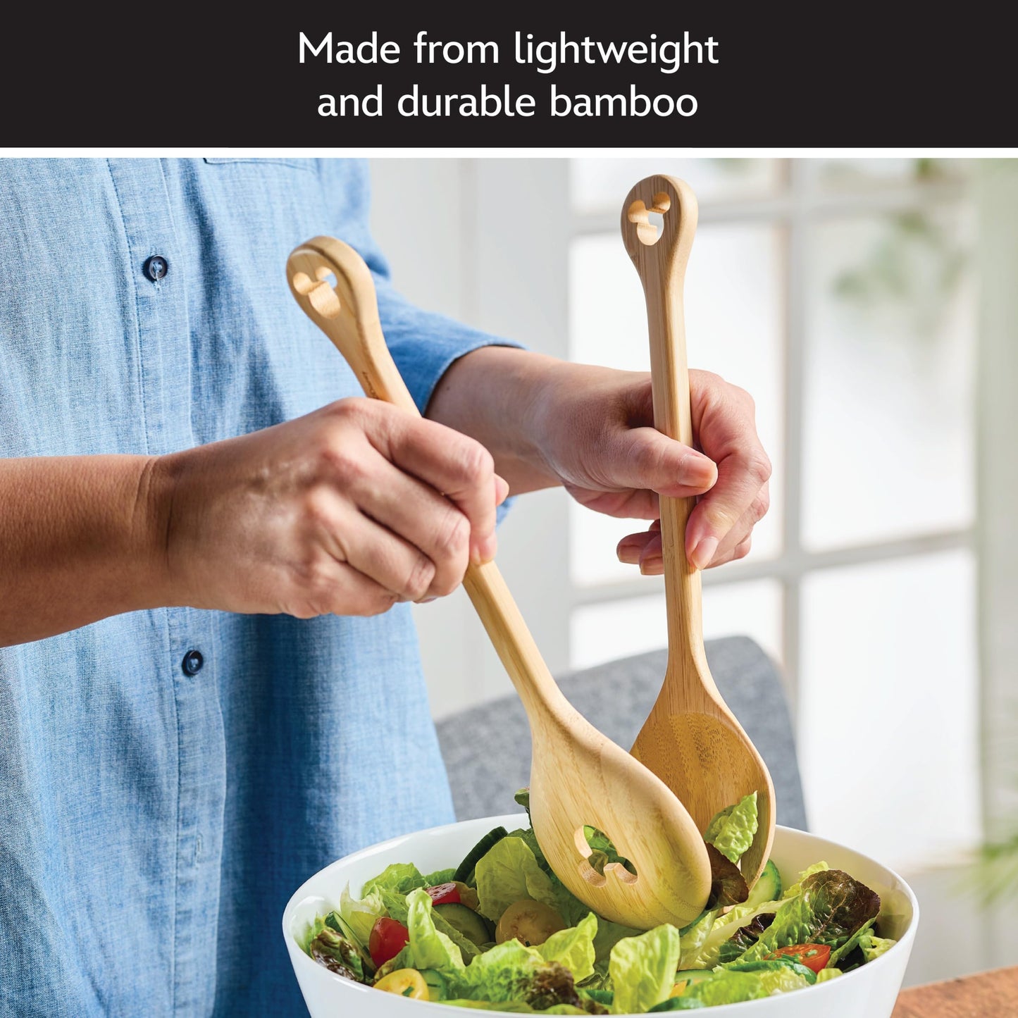 Disney Home Monochrome Bamboo Salad Server/Wood Serving Utensils with Salt and Pepper Grinder Set, 4 Piece - Bamboo