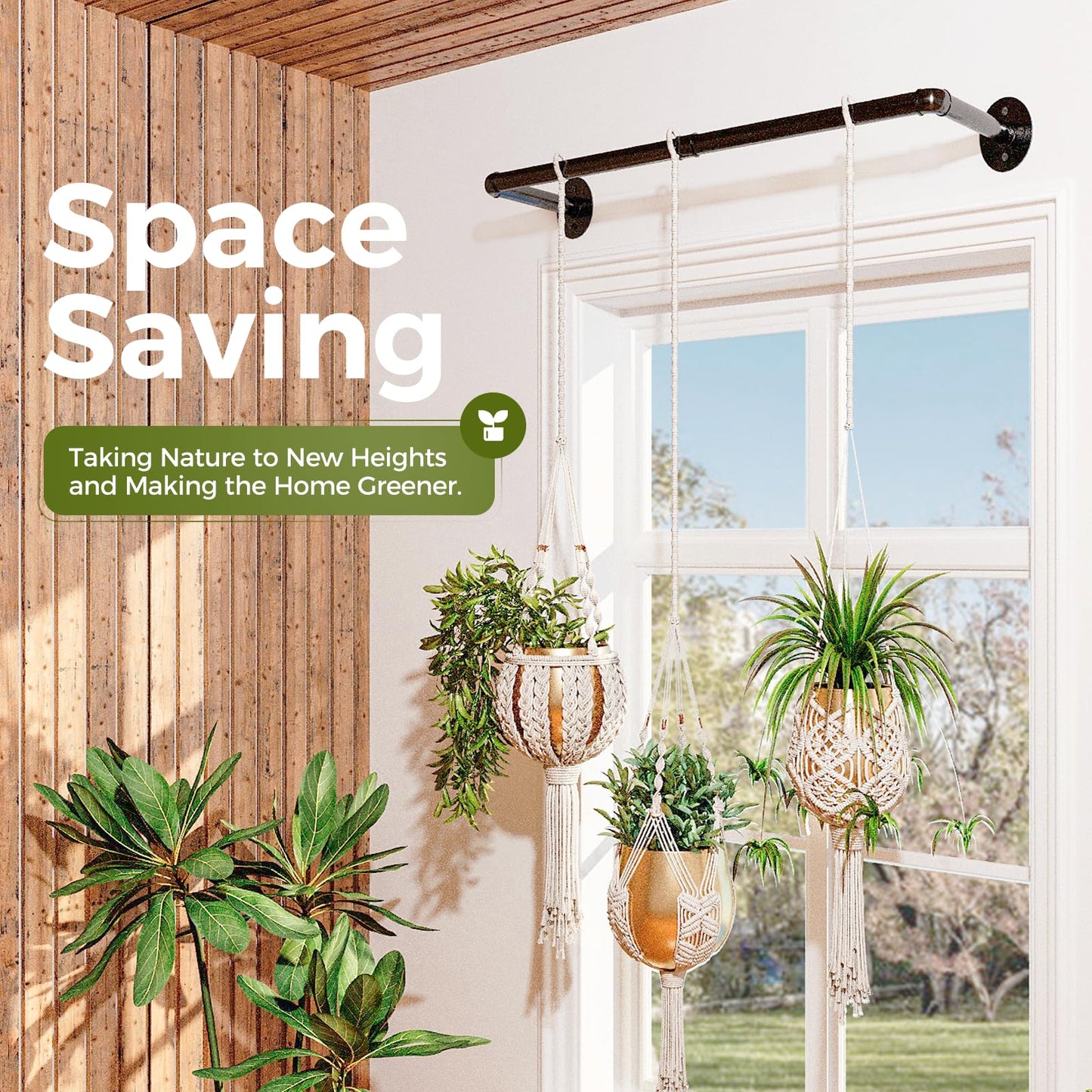 Bamworld Hanging Planters for Indoor Plants Plant Hanger Indoor Hanging Plants Rod 36.2in Window Plant Shelves Metal Rod Pot/Chain/Plant Not Included