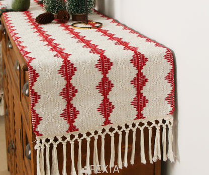 FEXIA Christmas Red Table Runner 13x72 Inches Long Christmas Runner for Table Boho Table Decor Rustic Farmhouse Xmas Decoration for Home Party Decor (Red Square)