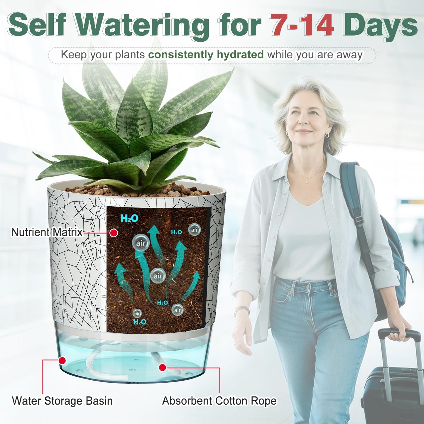 Samhe 4 Pack Self Watering Pots for Indoor Plants, 4/5.5 Inch Lightweight Planters with Water Reservoir, Flower Pots for African Violet, Spider Plant, Orchid