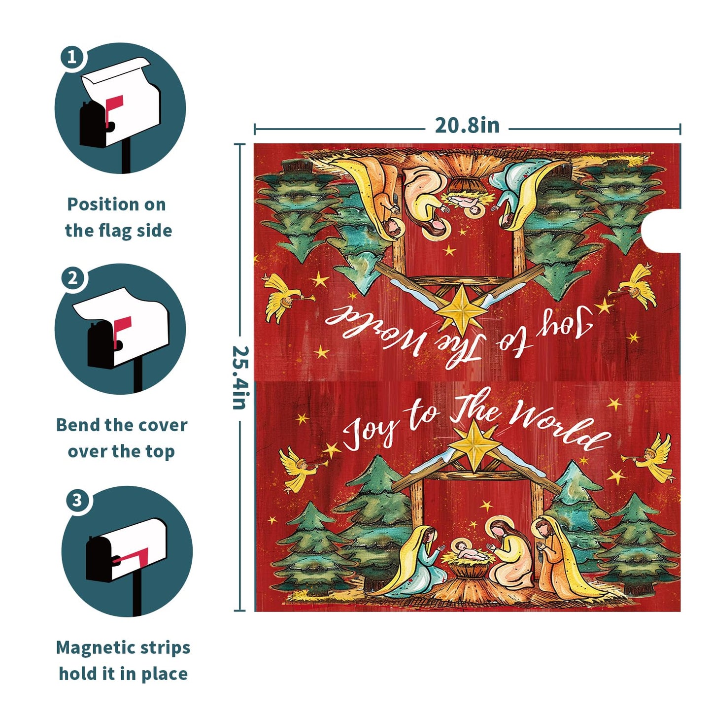 Kawani Merry Christmas Mailbox Covers Christmas Joy to The World Mailbox Wraps Magnetic Large Size 21x25.5 Inch Christmas Religious Post Letter Box Cover Winter Holiday Outdoor Decoration