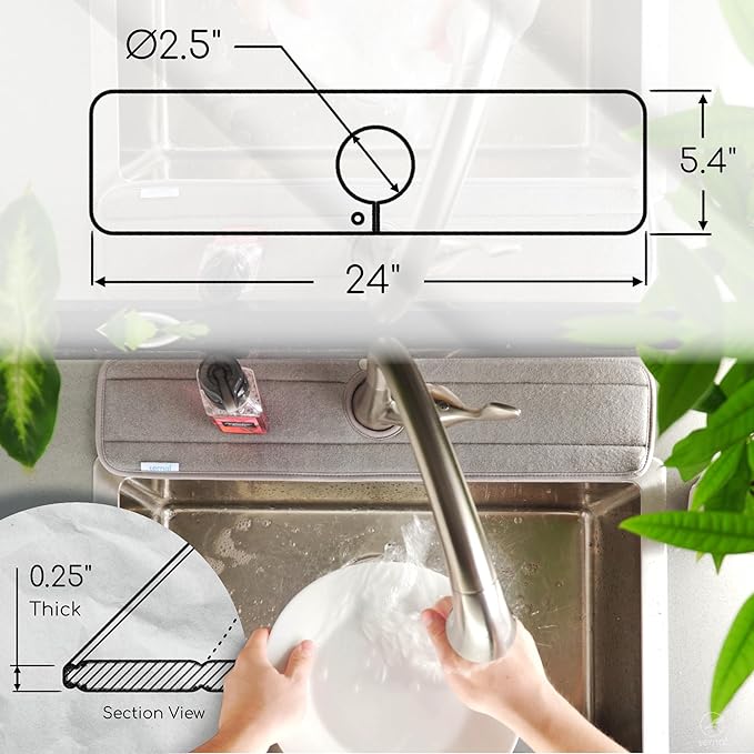 Ternal Original SINKMAT 24in XL Faucet Splash Guard Extra Long Microfiber Sink
