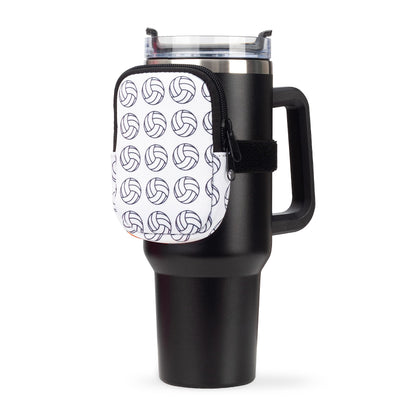 Water Cup Bottle Pouch Accessory | Compatible with Stanley Tumbler| Great for Workouts, Gym, Running, Walking, Sports| Keeps Cards, Keys, and Earphones Safe| Fun and Cute Designs (Volleyball)