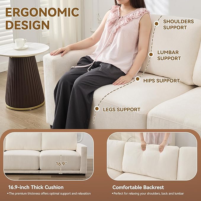 143.8" Modular Sectional Sofa Modern Chenille U Shaped Couch