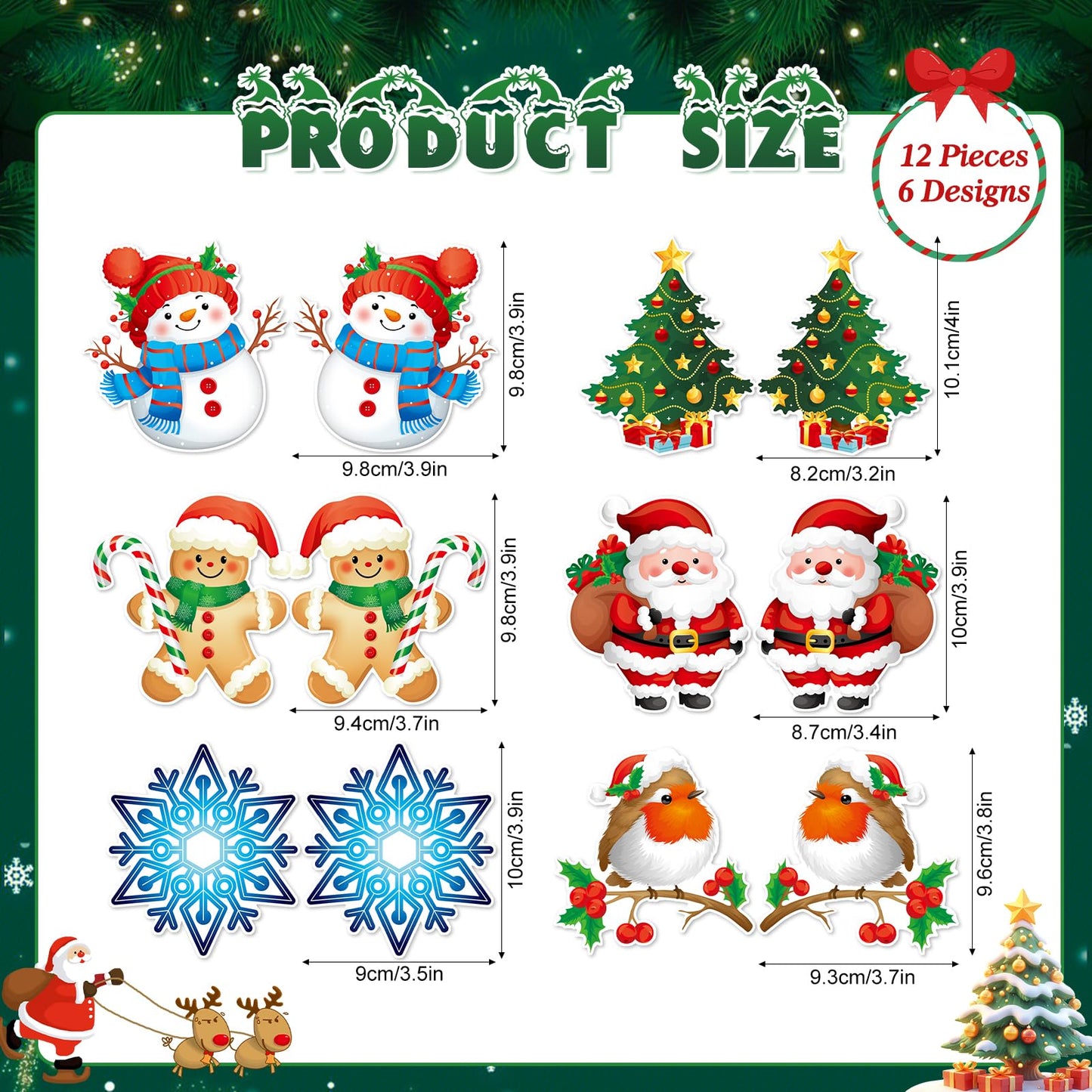 JSRQT 12 Pcs/6 Pairs Magnetic Screen Door Decals Winter Christmas Magnets Protector Double Sided Flexible Stickers Decorative for Patio Sliding Pets Fridge Refrigerator Window Snowflake Bird Snowman