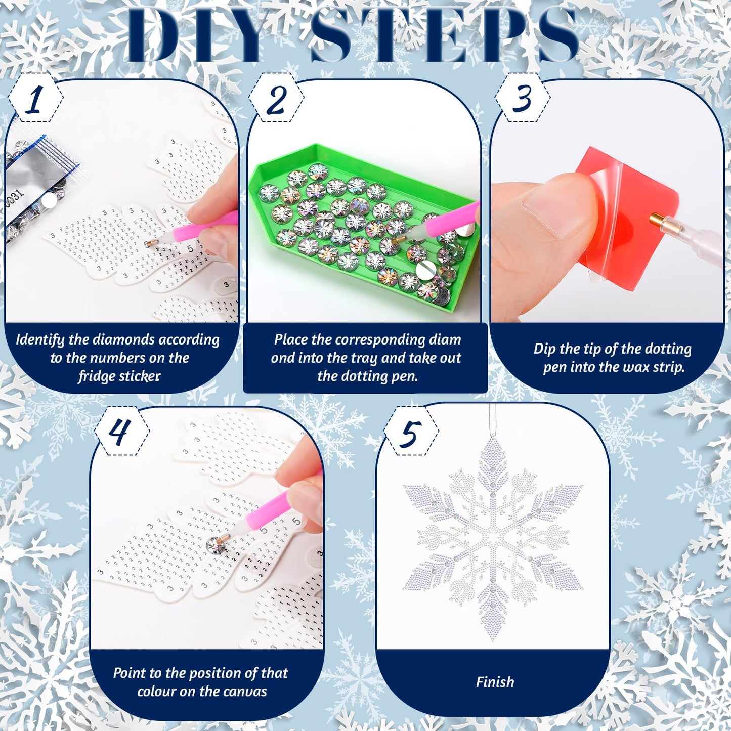Novabright 6 Pcs Large Winter Snowflakes Diamond Painting Ornaments Set 10 Inch 5d DIY Glittered Snowflakes Diamond Crystal Rhinestone Art Wreath Craft Kits for Winter Holiday Christmas Tree Decor