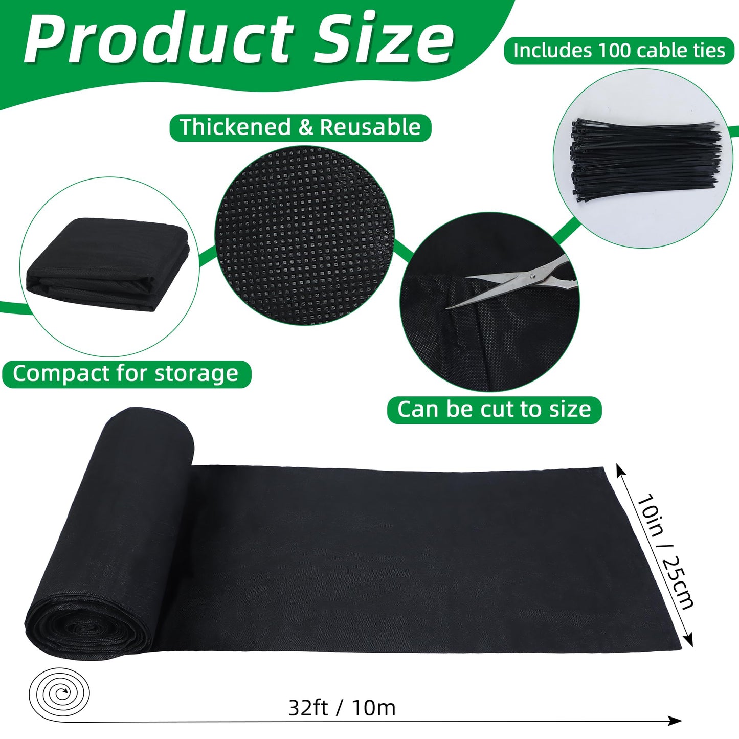 Bylion 10x10'' 32 ft Large Plant Grow Bags - Fabric Garden Bags - Fabric Planting Bed, Tubular Garden Bag Free Cutting of Planting Bags for Outdoor Indoor Vegetables Plant Flowers
