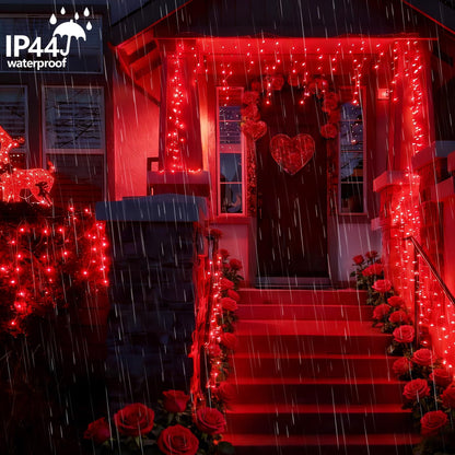 YEGUO 33ft 400 LED Red Icicle Lights for Valentine’s Day, Icicle Christmas Lights with 8 Modes, Connectable Icicle String Lights with Memory Timer