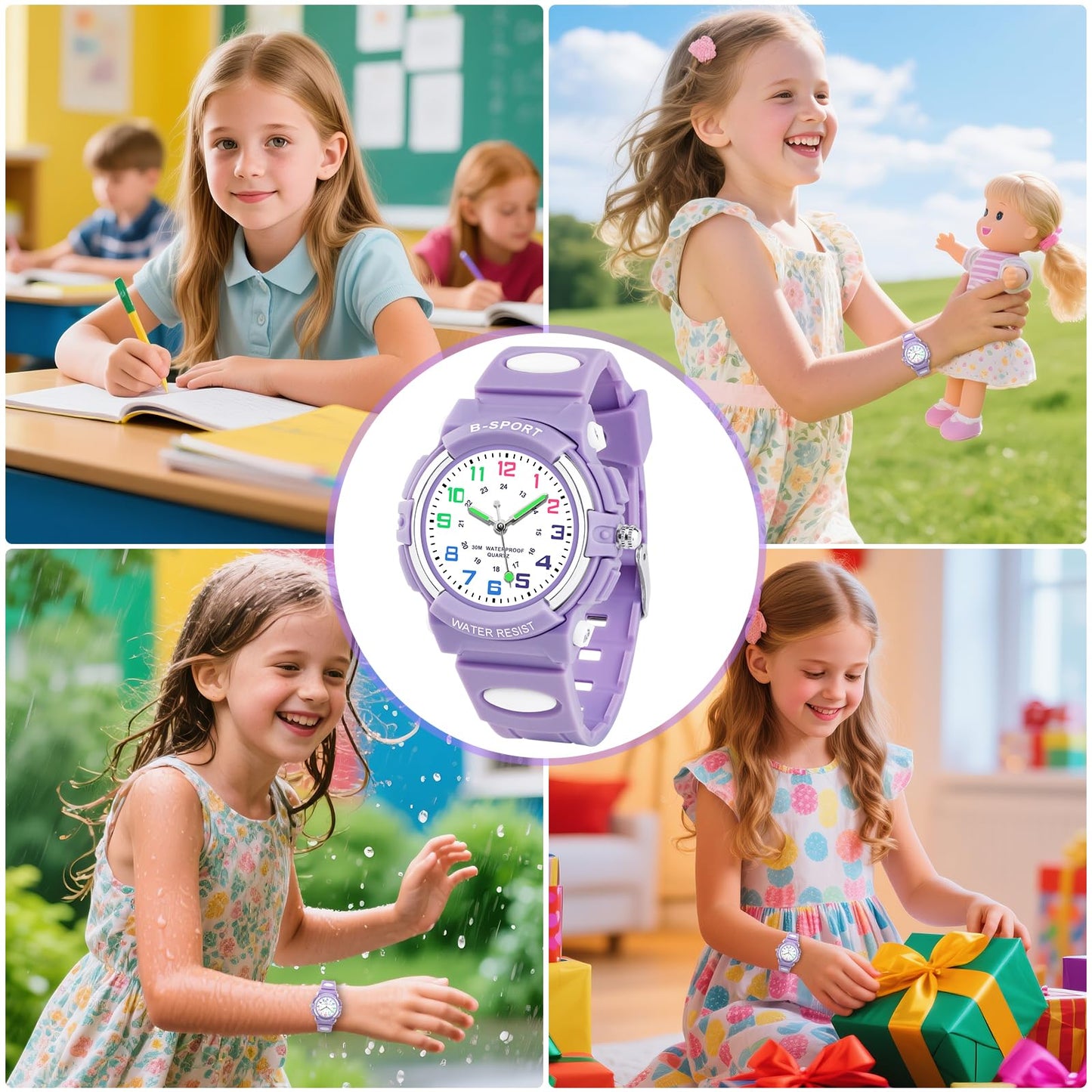 GUUMUXIN Kids Watch for Girls, Analog Wrist Watches for Kid, Waterproof Outdoor Sports Watch Rubber for Girls and Boys 5-16 Years, Purple