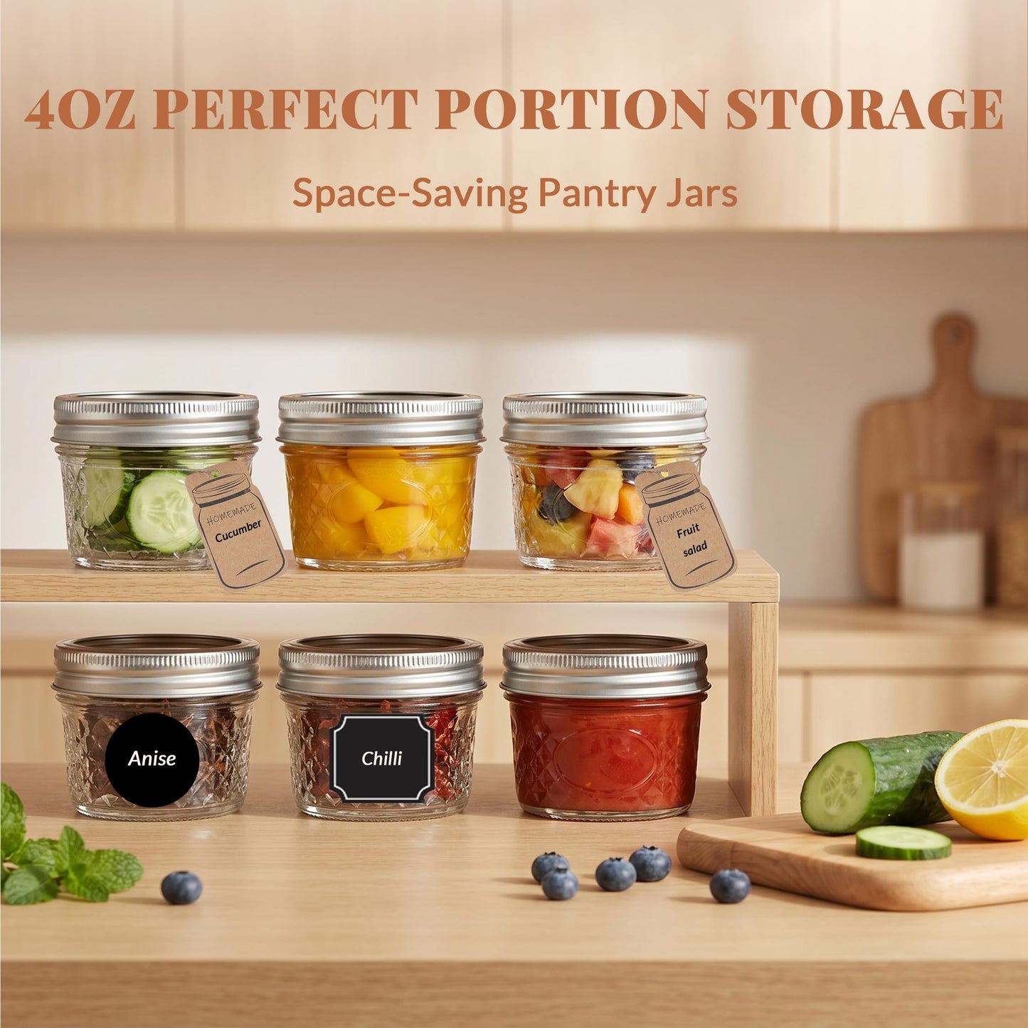 CycleMore 40 Pcs 4oz Clear Glass Mini Mason Jars With Silver Separable Lids and Diamond appearance, Small Spice Canning Jars for Honey, Jam, Jelly, Wedding Favors, Kitchen Food Storage