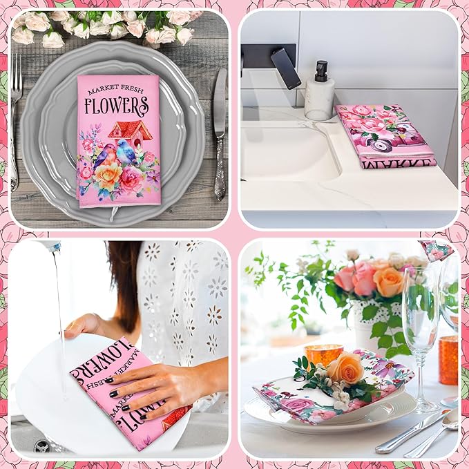 Geyoga 6 Pcs Spring Floral Kitchen Towels Flamingo Dish Hand Towels Sunflower