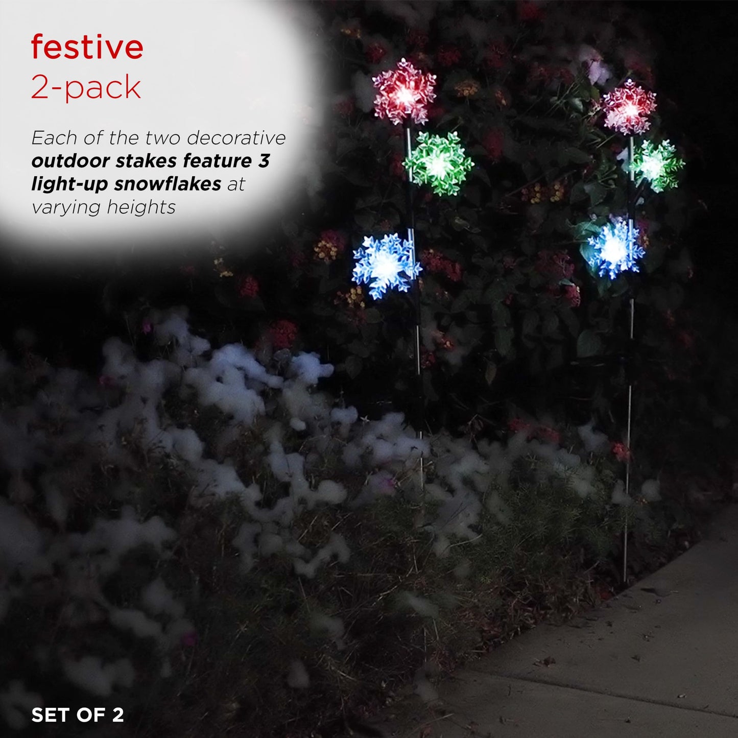 Alpine Corporation 32" Tall Outdoor Tiered Snowflake Garden Solar Stakes with 3 Cool White LED Lights - Set of 2 Christmas Decorations