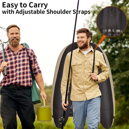 Xproutdoor Fishing Float Tube with Adjustable Backpack Straps, Storage Pockets, Fish Ruler, Fly Fishing Boat with Pump, Oar, Rod Holder and Mount, Fins, 350LBS Load Bearing Capacity, FT003,Khaki