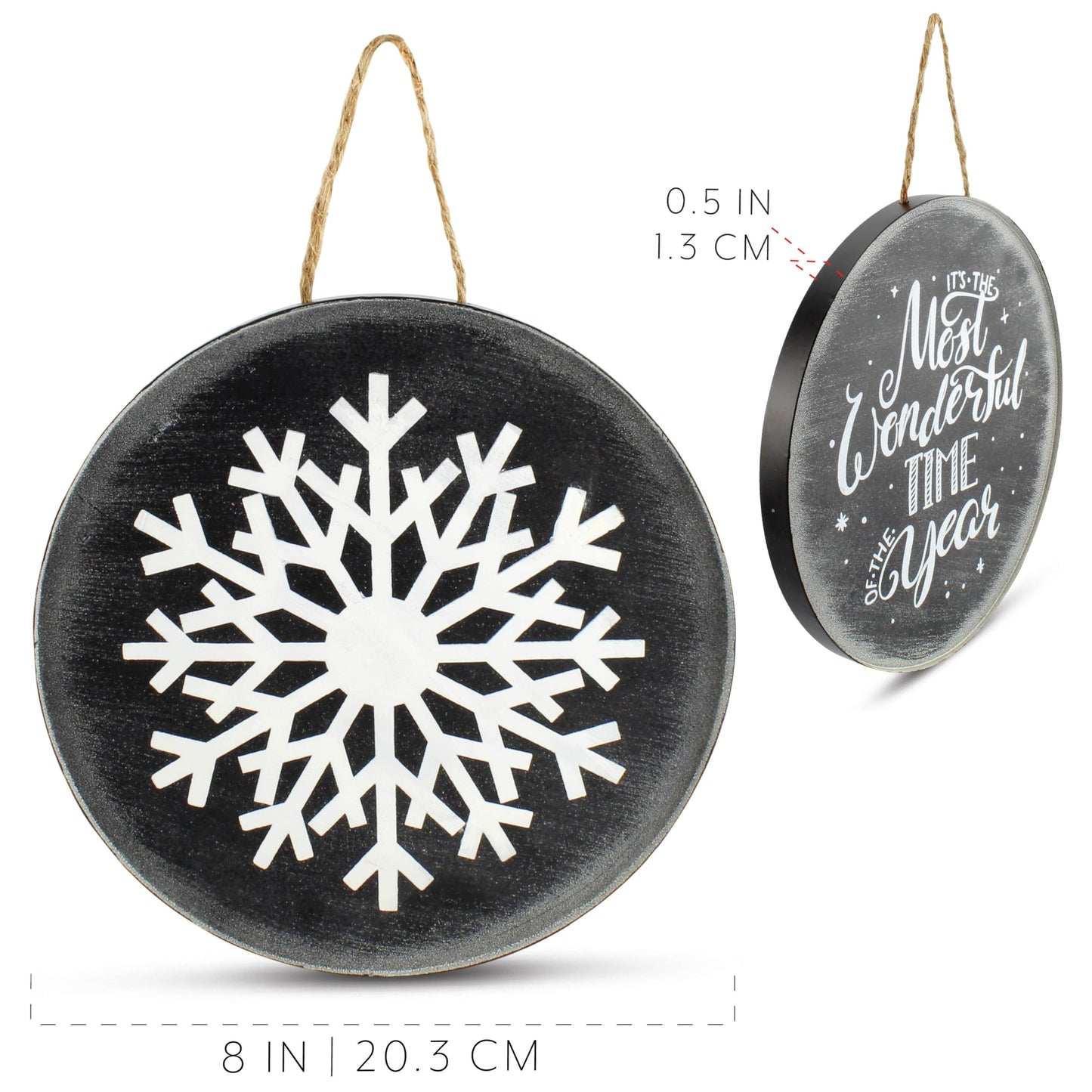 AuldHome Design Chalkboard Sign Ornaments (3 Pack); Jumbo Blackboard Style Round Metal Christmas Signs, Each 8-Inch Diameter