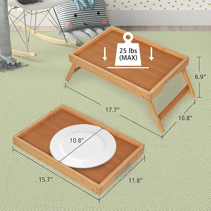 Artmeer Bed Tray Table with Folding Legs, Bamboo Breakfast in Bed