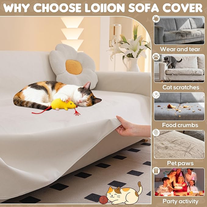 Loiion Velvet Sofa Cover, Ultra Soft Waterproof Non-Slip Couch Cover