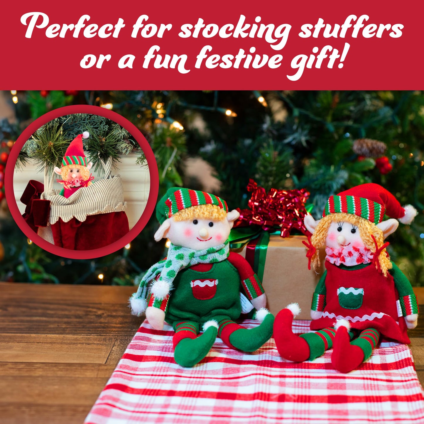 Elf Plush Christmas Stuffed Dolls, Set of 2-12" Boy and Girl Elves Holiday Cute Plush Shelf Toys - Fun Kids Buddy Figurine Decorations, Christmas Winter Holiday Party Festive Decor and Gift Exchange