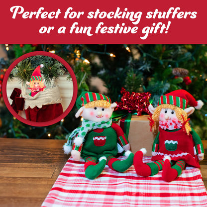 Elf Plush Christmas Stuffed Dolls, Set of 2-12" Boy and Girl Elves Holiday Cute Plush Shelf Toys - Fun Kids Buddy Figurine Decorations, Christmas Winter Holiday Party Festive Decor and Gift Exchange