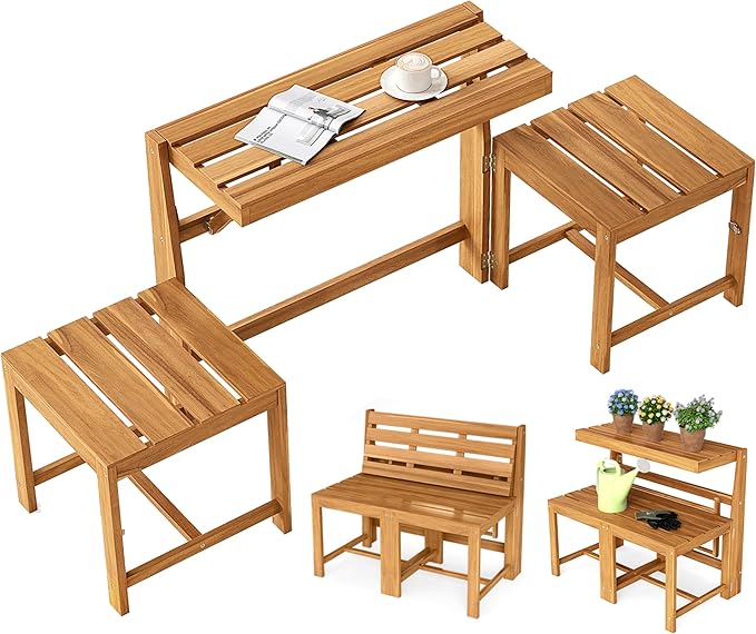 Tangkula 3-in-1 Convertible Bench Picnic Table, Space-Saving Patio Convert A