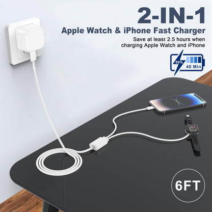 𝟐𝟎𝟐𝟓 𝐔𝐩𝐠𝐫𝐚𝐝𝐞𝐝 Apple Watch Charger,2-in-1 USB C Cable for iWatch & iPhone,2M Fast Charging Cable with 20W Wall Charger for Apple Watch Series 10/9/8/7/6/5/SE/Ultra & iPhone14/13/12/AirPods