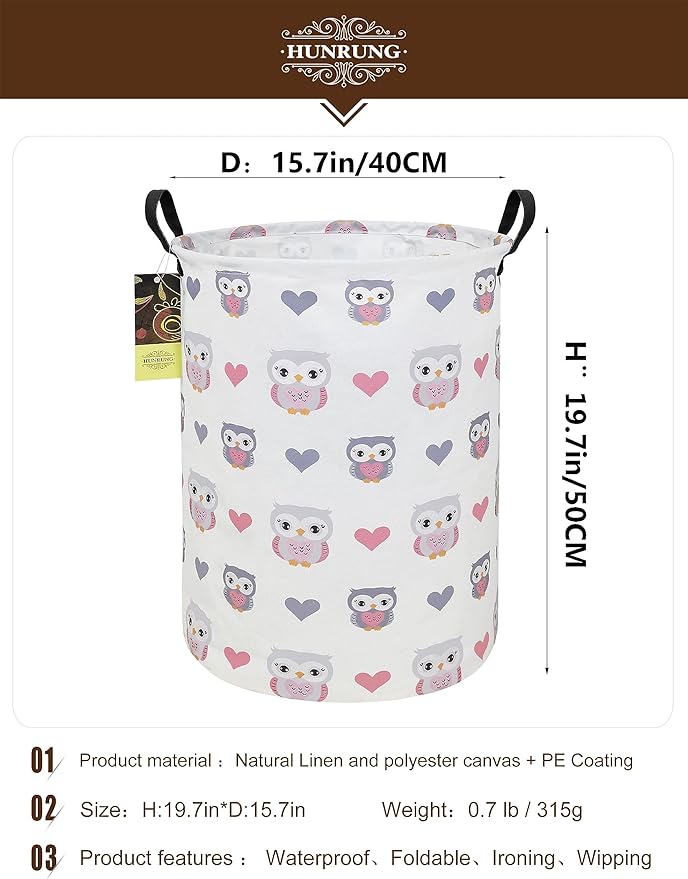 HUNRUNG Laundry Hamper, Large Canvas Fabric Lightweight Storage Basket Toy