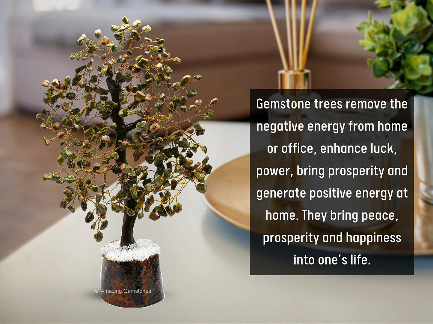 Unakite Natural Healing Premium Crystal Bonsai Feng Shui Fortune Money Tree of Life for Home Office Decor (Gift Box Ready,10-12 Inch)