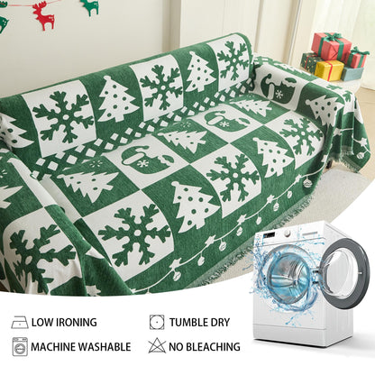MEETSKY Christmas Couch Cover for Sectional Sofa, Chenille Loveseat Green Sofa Covers Washable for Pet Friendly Snowflake Christmas Tree Decorative Couch Covers, 71" x 102"
