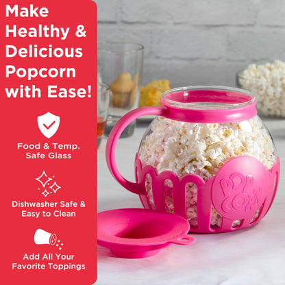 Ecolution Patented Micro-Pop Microwave Popcorn Popper with Temperature Safe Glass, 3-in-1 Lid Measures Kernels and Melts Butter, Made Without BPA, Dishwasher Safe, 3-Quart, Aqua