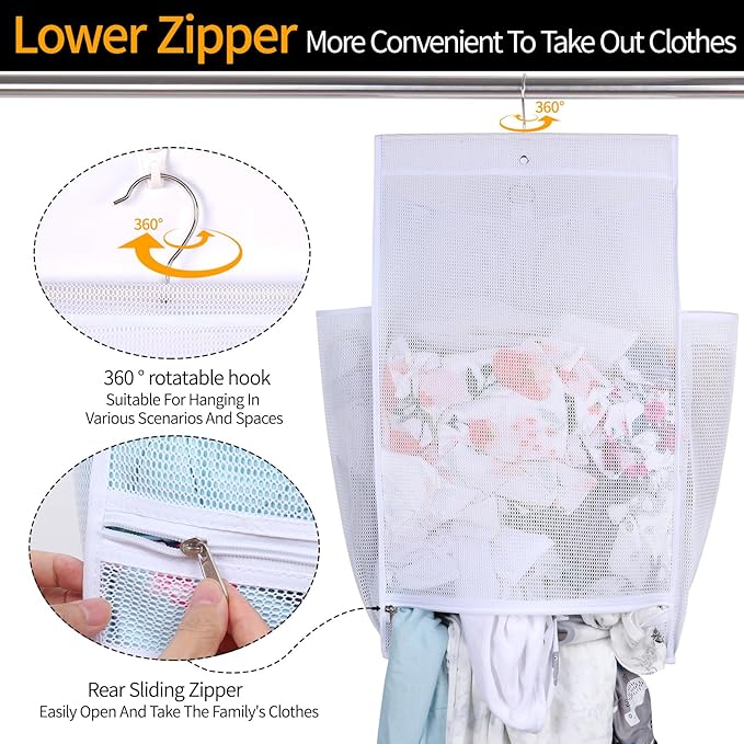 Hanging Collapsible Breathable Mesh Laundry Hamper, 24 x 14.2 x 7.5 in