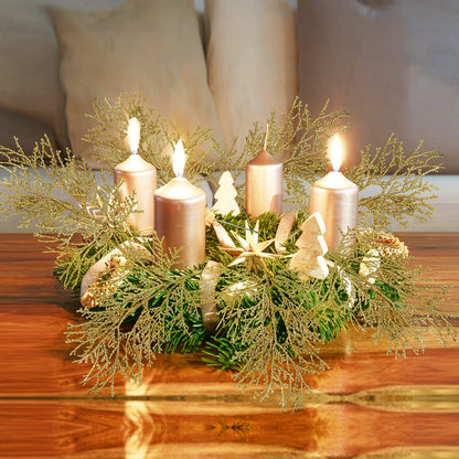 15 Pcs Gold Glitter Artificial Cedar Sprigs Picks Faux Cedar Branches Stems Christmas Tree Picks Sprays 15.4" H for Gold Christmas Tree Wreath Wedding Bouquet Winter Seasonal Holiday Decoration