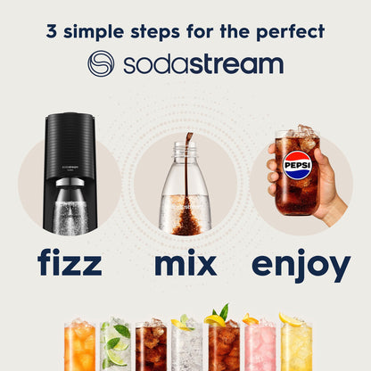 SodaStream TERRA Sparkling Water Maker, Easy To Use Carbonated Water Machine, 1L BPA-Free Bottle, 1 x Quick Connect CO2 Cylinder Makes 60L, Replace Single-Use Plastic, Mix with Pepsi Syrups, Black